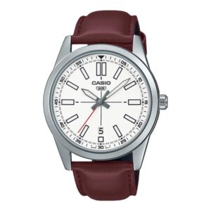 Casio MTP-VD02L-7E Analog White Dial Leather Strap Watch