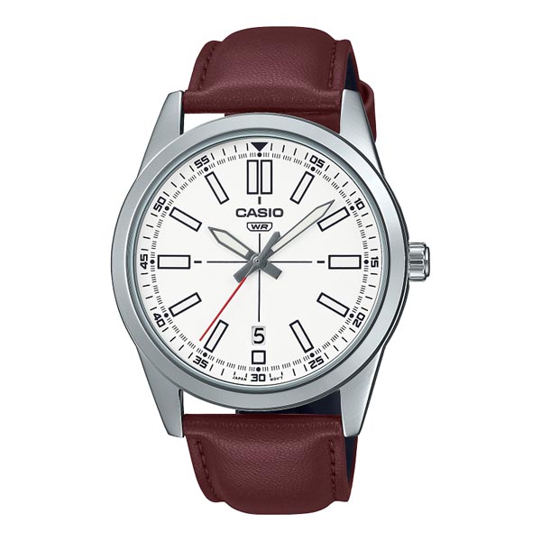 Casio MTP-VD02L-7E Analog White Dial Leather Strap Watch