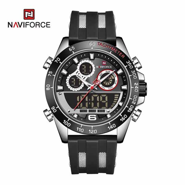 Naviforce 9188 Rubber Belt Sport Watch Black Silver