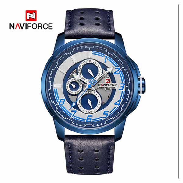 NAVIFORCE 9142 Genuine Leather Watch Blue