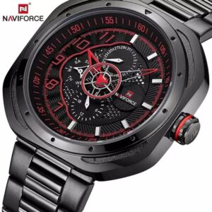 Naviforce NF9141 Six Hands Rounded Square Quartz Watch Leather Strap