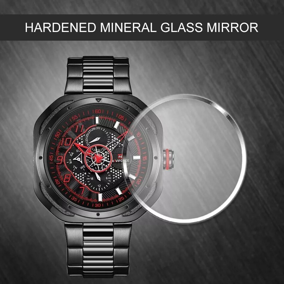 Naviforce NF9141 Six Hands Rounded Square Quartz Watch Leather Strap