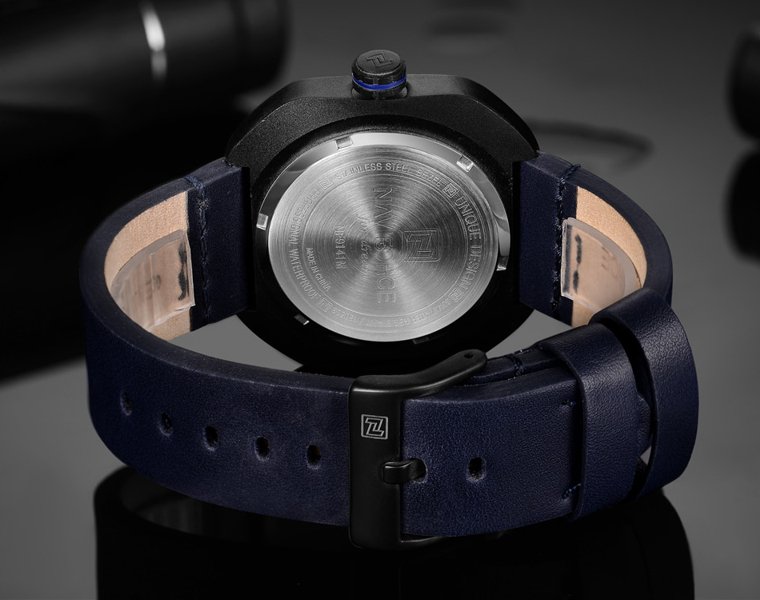 Naviforce NF9141 Six Hands Rounded Square Quartz Watch Leather Strap