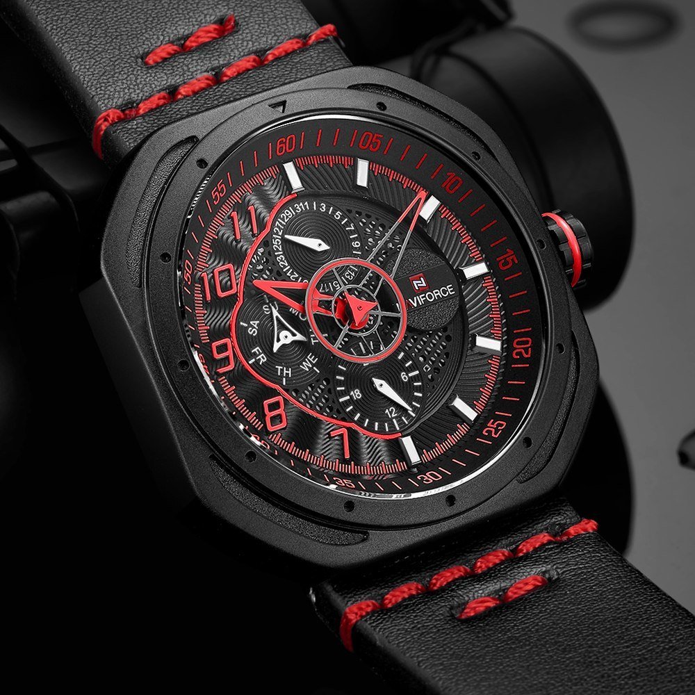 NAVIFORCE 9141 Men's Casual Sport Quartz Watch Mens Watches Top Brand Luxury Leather Strap Army Military Watch Wrist Male Clock