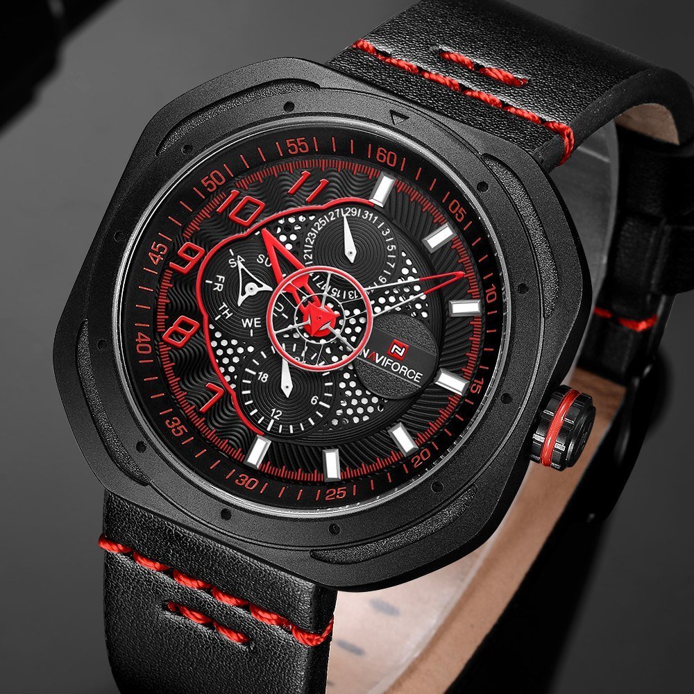NAVIFORCE 9141 Men's Casual Sport Quartz Watch Mens Watches Top Brand Luxury Leather Strap Army Military Watch Wrist Male Clock