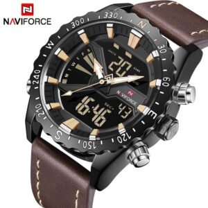 NAVIFORCE 9136 Men Military Sports Watches Men's Quartz Analog Digital Clock Man Leather Wrist Watch
