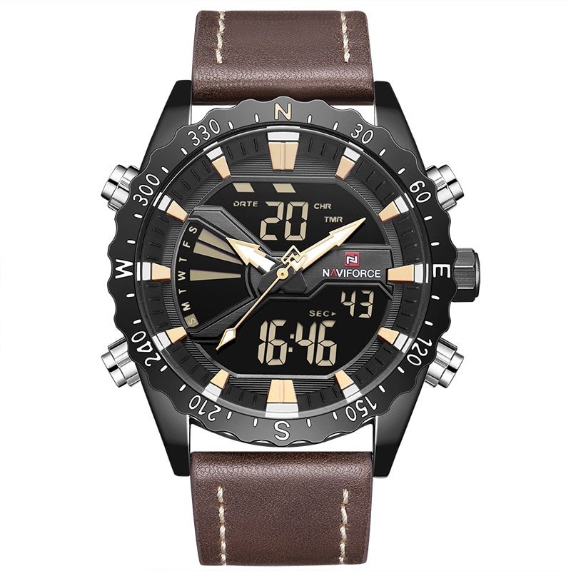 NAVIFORCE 9136 Men Military Sports Watches Men's Quartz Analog Digital Clock Man Leather Wrist Watch
