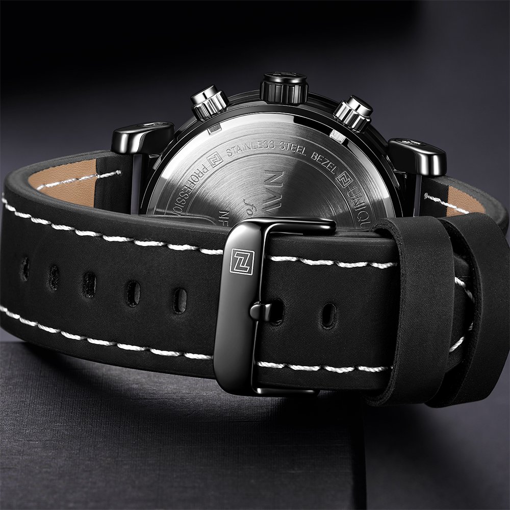 NAVIFORCE 9132 Men's Watches Sport Military Dual Display Leather Watch Round 3ATM Waterpoof Multifunction Wristwatch Male Clock