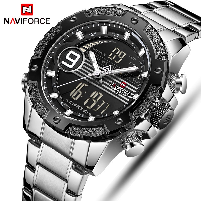 Naviforce 9146 Mens Leather LCD Quartz Wrist Watch