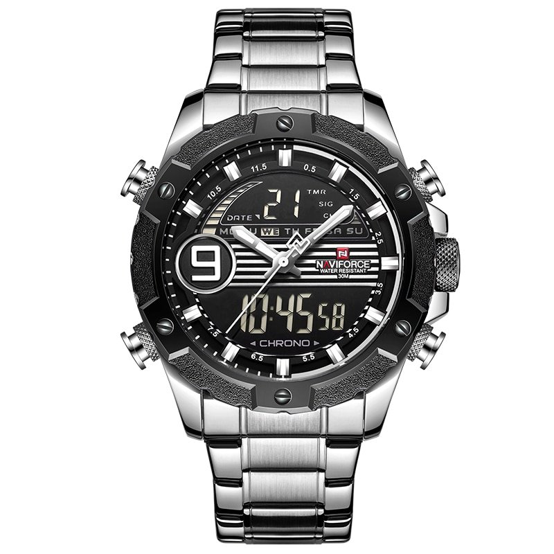 Naviforce 9146 Mens Leather LCD Quartz Wrist Watch