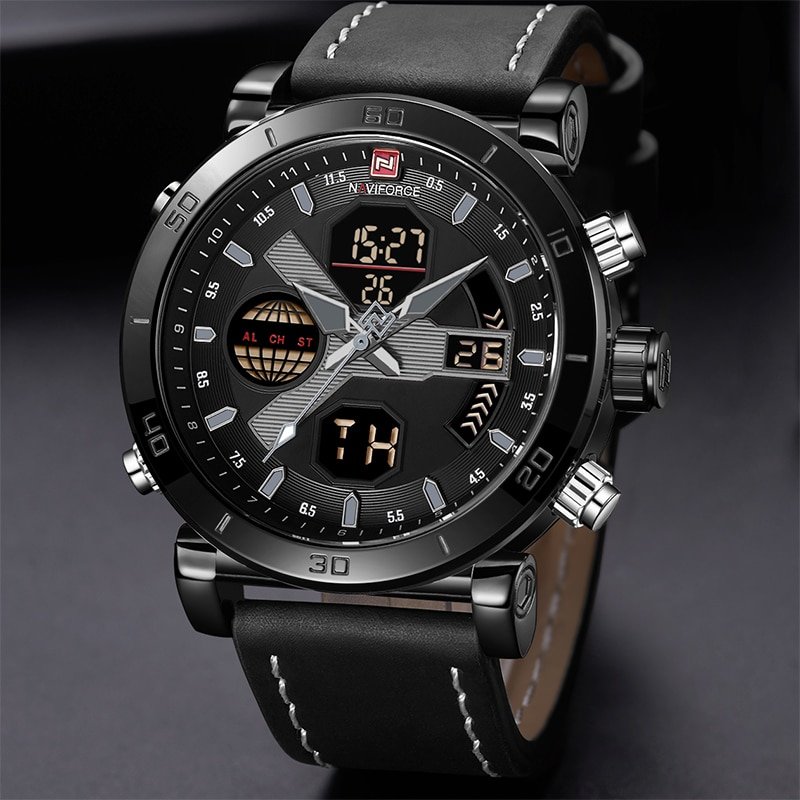 NAVIFORCE 9132 Luxury Brand Sports Military Dual Display Malfunction Wristwatch