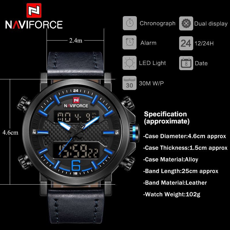 NAVIFORCE 9135 Analog LED Digital Sports Watch Dual Display