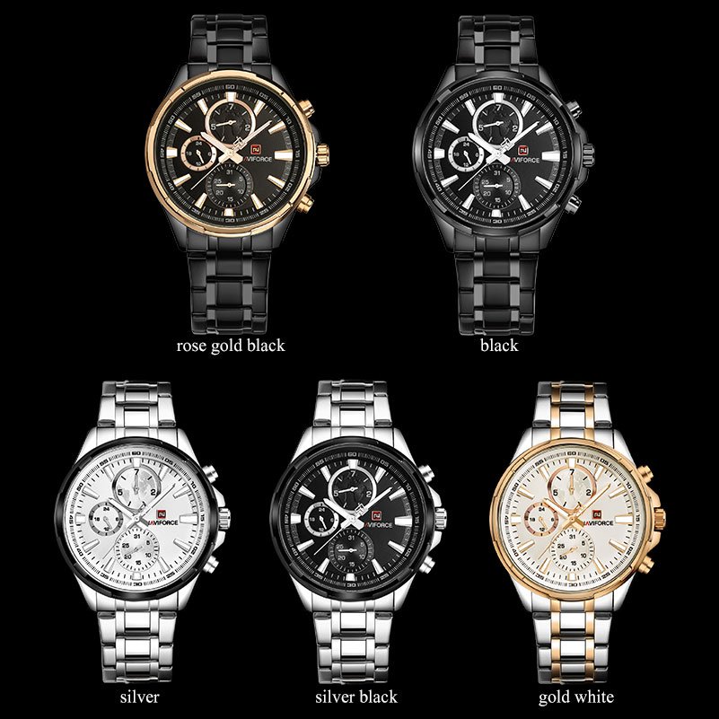 NAVIFORCE 9089 Stainless Steel Chronograph Men 30M Waterproof Sports Watch