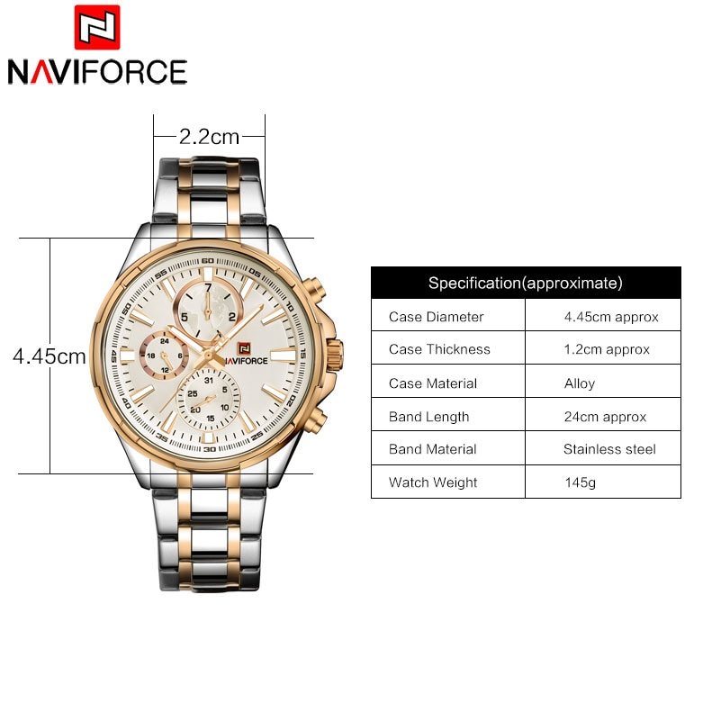 NAVIFORCE 9089 Stainless Steel Chronograph Men 30M Waterproof Sports Watch