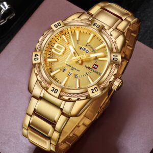 NAVIFORCE 9117 Luxury Brand Mens Sport Watch Gold Full Steel Quartz Watches