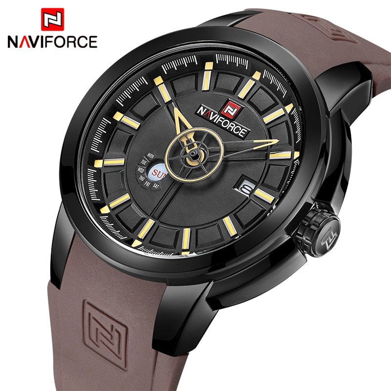 NAVIFORCE 9107 Luxury Brand Military Quartz Analog 3D Face Rubber Clock Men Sports