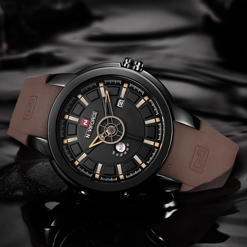 NAVIFORCE 9107 Luxury Brand Military Quartz Analog 3D Face Rubber Clock Men Sports