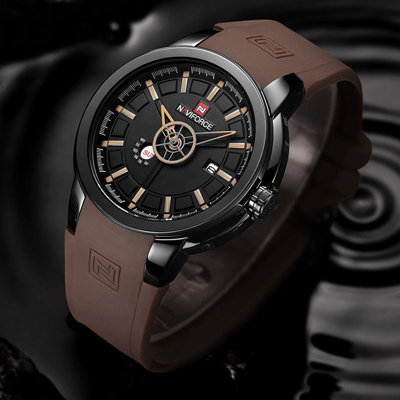 NAVIFORCE 9107 Luxury Brand Military Quartz Analog 3D Face Rubber Clock Men Sports