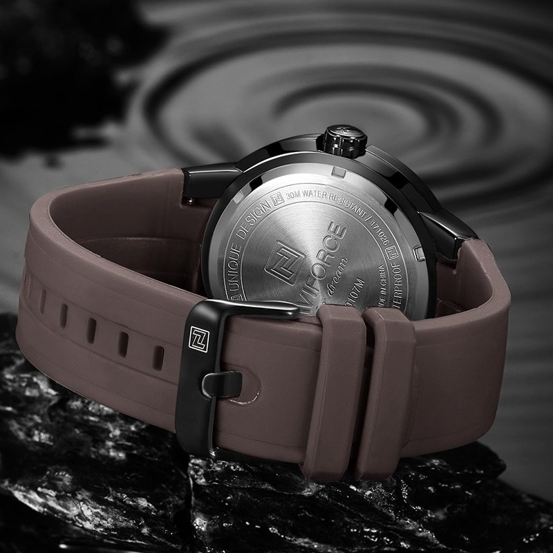 NAVIFORCE 9107 Luxury Brand Military Quartz Analog 3D Face Rubber Clock Men Sports