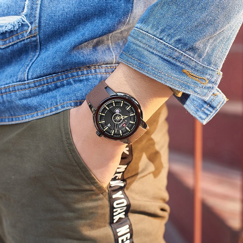 NAVIFORCE 9107 Luxury Brand Military Quartz Analog 3D Face Rubber Clock Men Sports