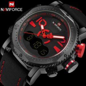 NAVIFORCE 9094 Men Sport Watch Dual Display Digital Watch Leather Quartz Watch