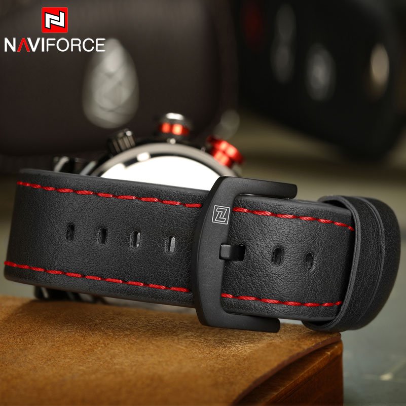 NAVIFORCE 9094 Men Sport Watch Dual Display Digital Watch Leather Quartz Watch