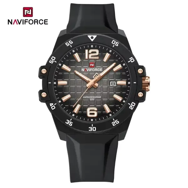 Naviforce 7122 Silicon Strap Watch Black Rose Gold