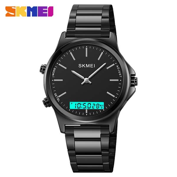 SKMEI 2120 Dual-Display Round Stainless Steel Watch