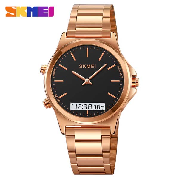 SKMEI 2120 Dual-Display Round Stainless Steel Watch