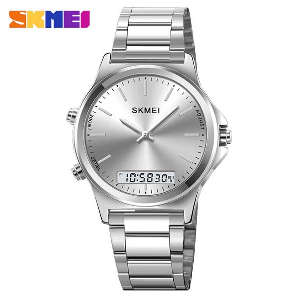 SKMEI 2120 Dual-Display Round Stainless Steel Watch