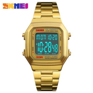Skmei 1337 Stainless Steel Square Gold Watch