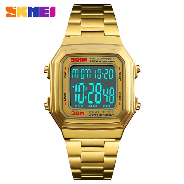 Skmei 1337 Stainless Steel Square Gold Watch