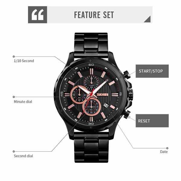 SKMEI 1551 Stainless Steel Large Dial Quartz Watch