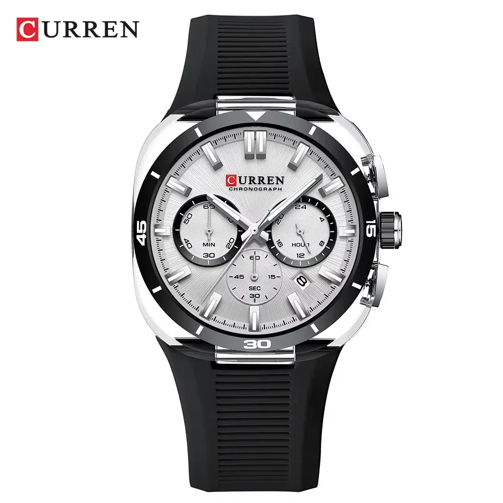 Curren 8502 Silicon Chronograph watch Black White