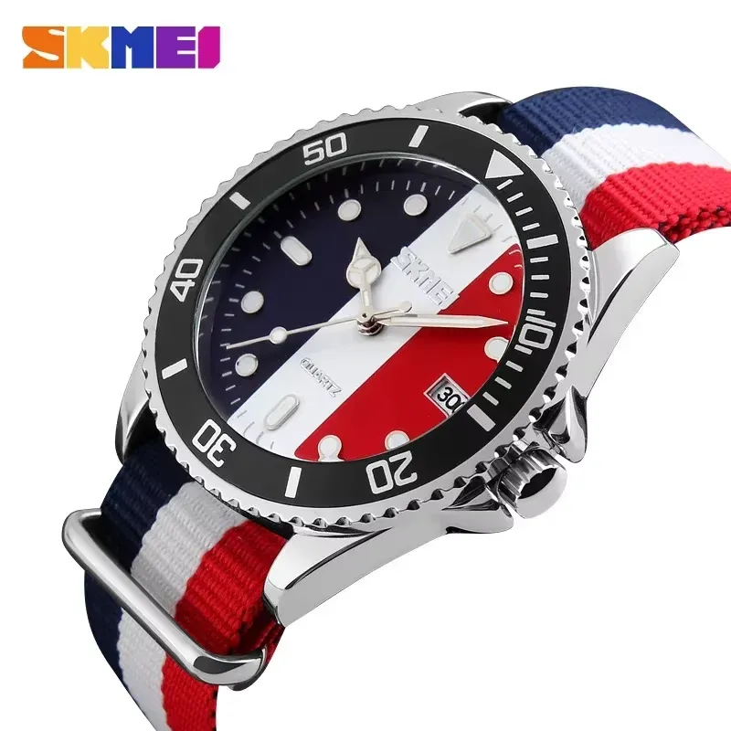 Skmei 9133 Nylon Straps Watch Red Blue White