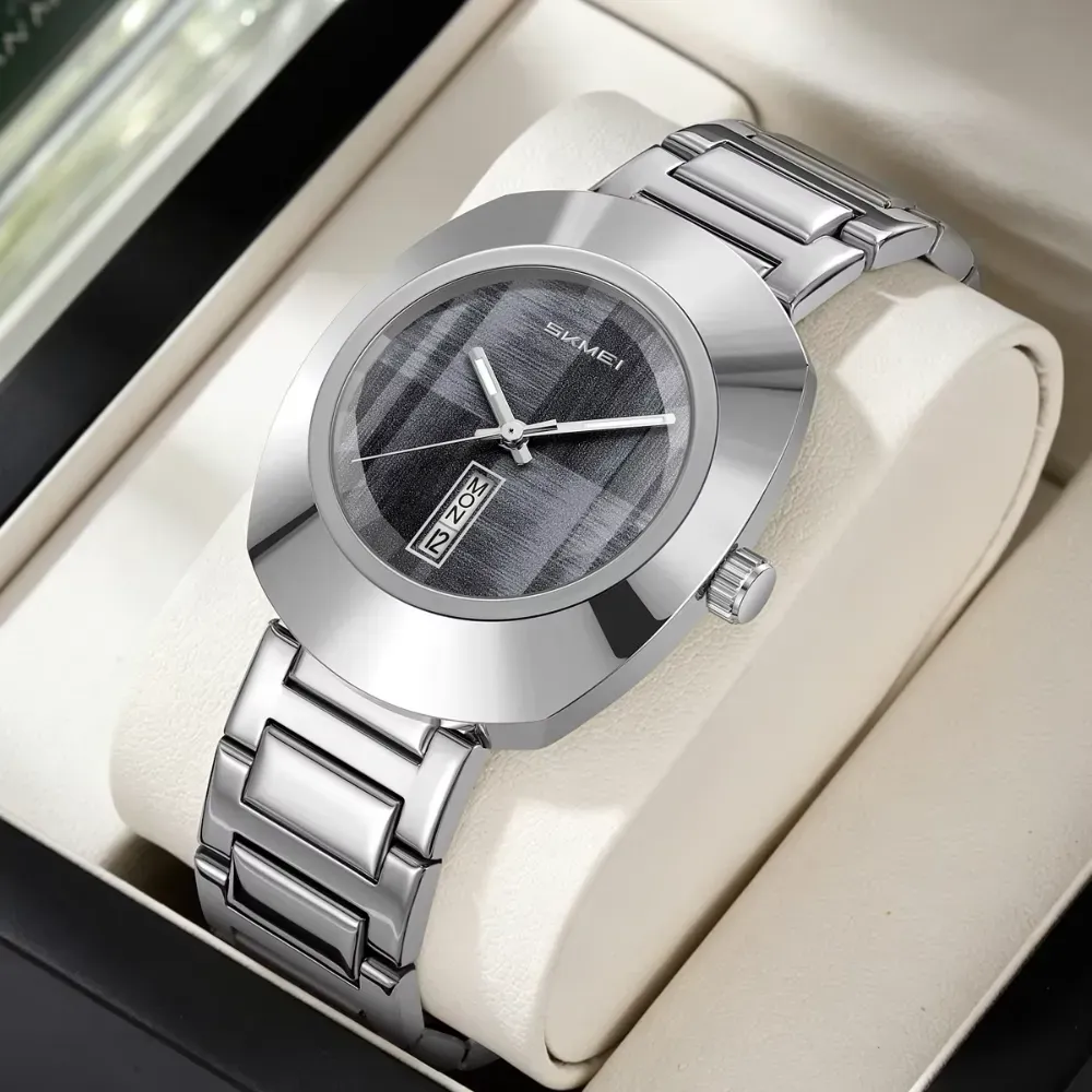 Skmei 9410 Retro Oval Quartz Watch silver gray