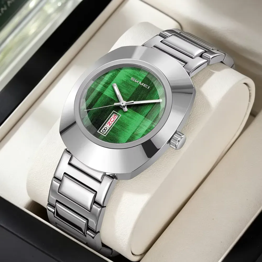 Skmei 9410 Retro Oval Quartz Watch silver-green