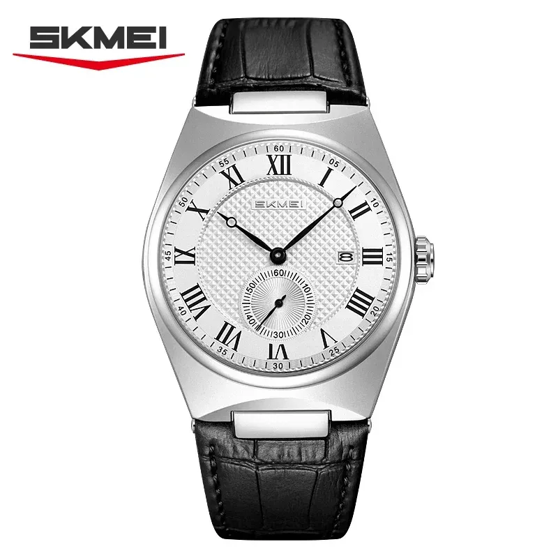 Skmei 9390 Leather Watch White Black