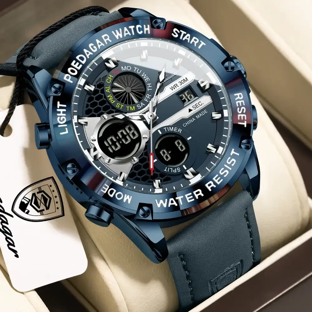 Poedagar E125 Dual Time Watch Blue Blue