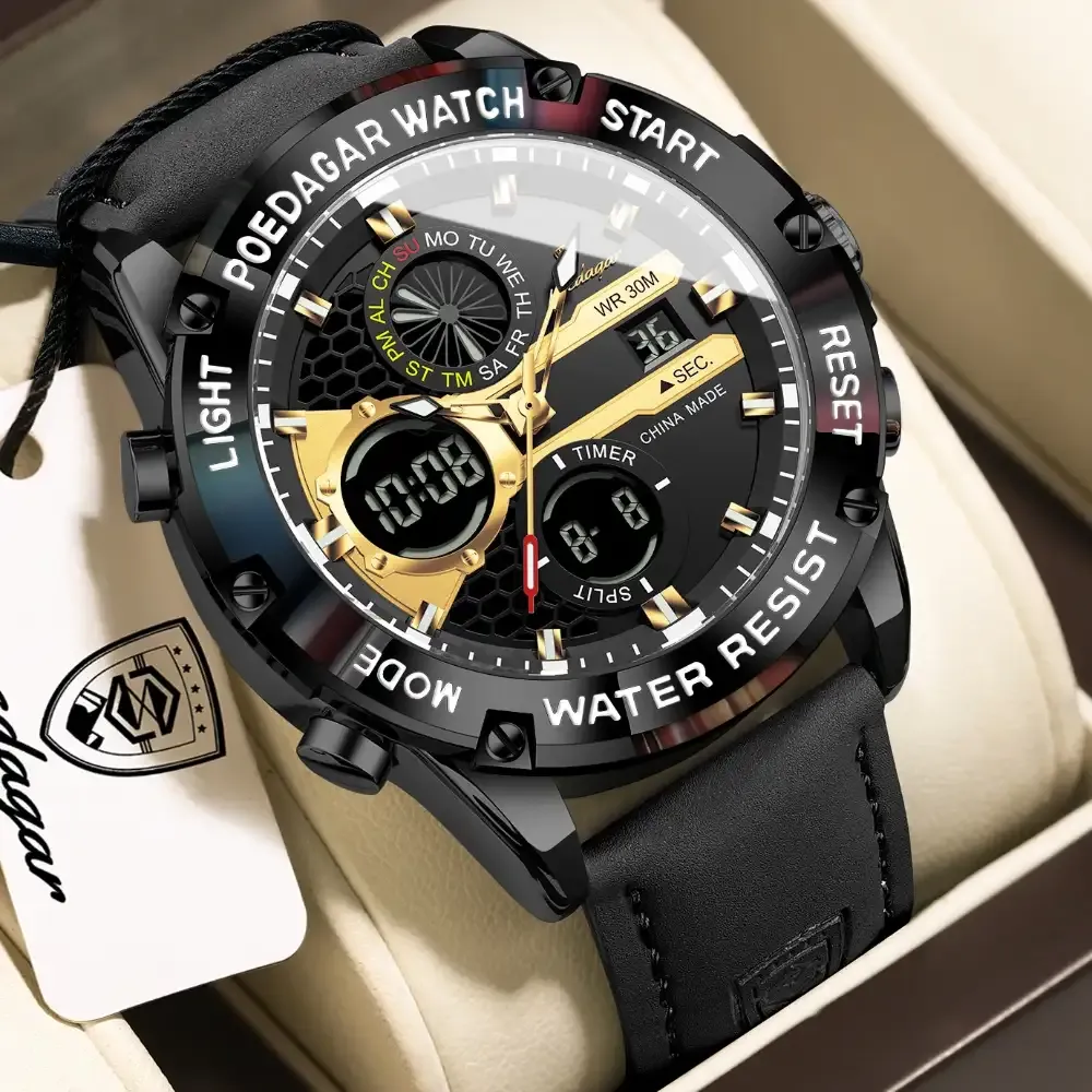 Poedagar E125 Dual Time Watch Black Black