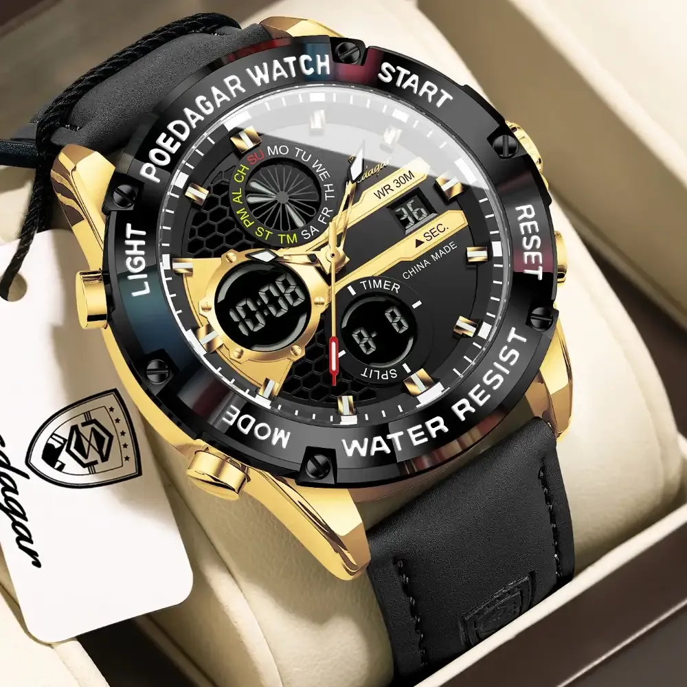 Poedagar E125 Dual Time Watch Gold Black