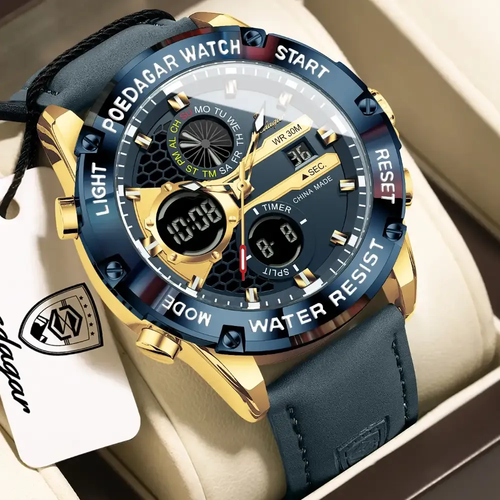 Poedagar E125 Dual Time Watch Gold Blue
